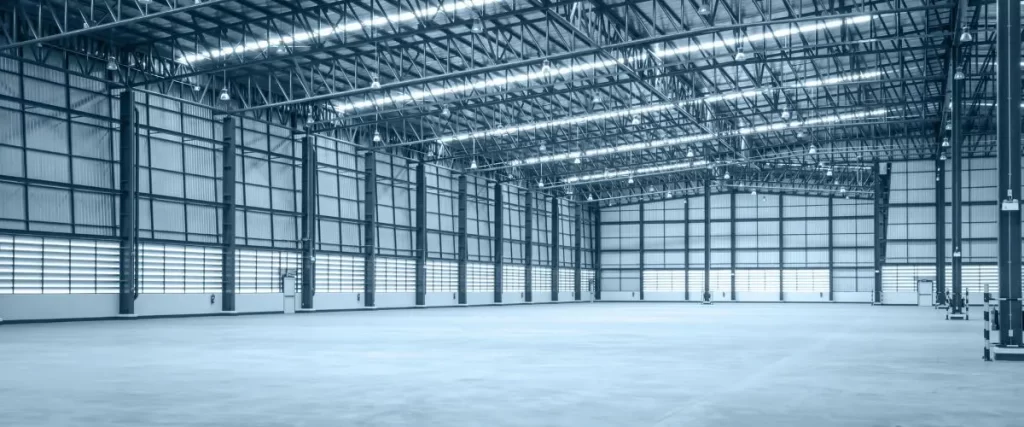 Spacious industrial godown shed with steel structure and metal roofing, designed for warehouse storage and commercial use in Kolkata