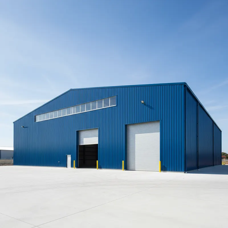Modern Industrial Shed With Vivid Blue Metal Exterior and Clerestory Windows
