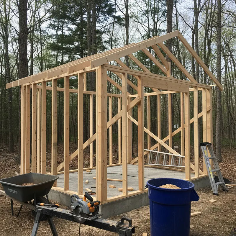 Timber Framed Shed Under Construction