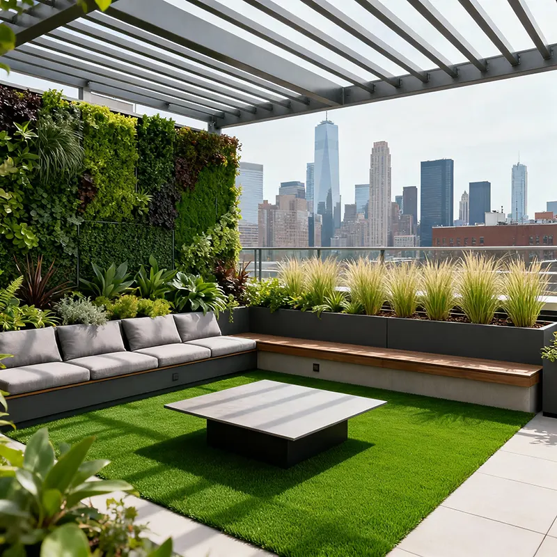 modern pergola of sleek metal beams