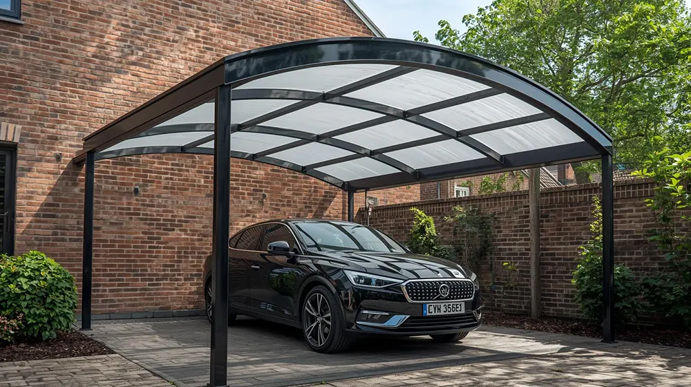 Cantilever Polycarbonate Car Parking Shed with Elegant Black Frame