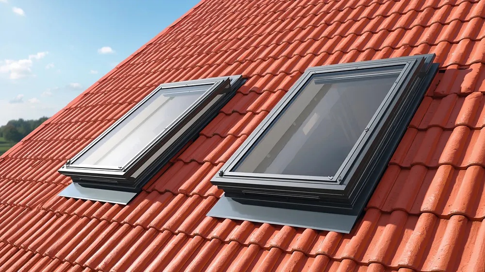 Closed Modern Skylights on Red Clay Tile Roof