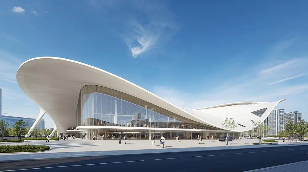 Contemporary Cultural Center with Futuristic Wave Inspired Roof