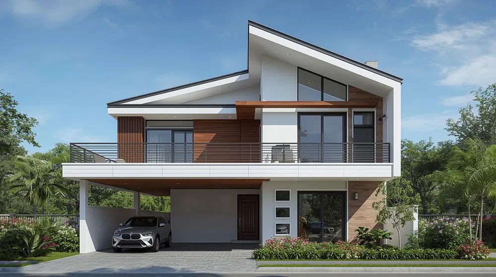 Contemporary Multi Level Home with Asymmetrical Sloped Roof