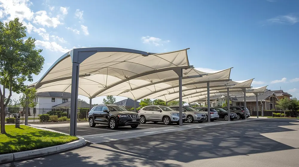 Contemporary Tensile Shade Carport for Multiple Vehicles