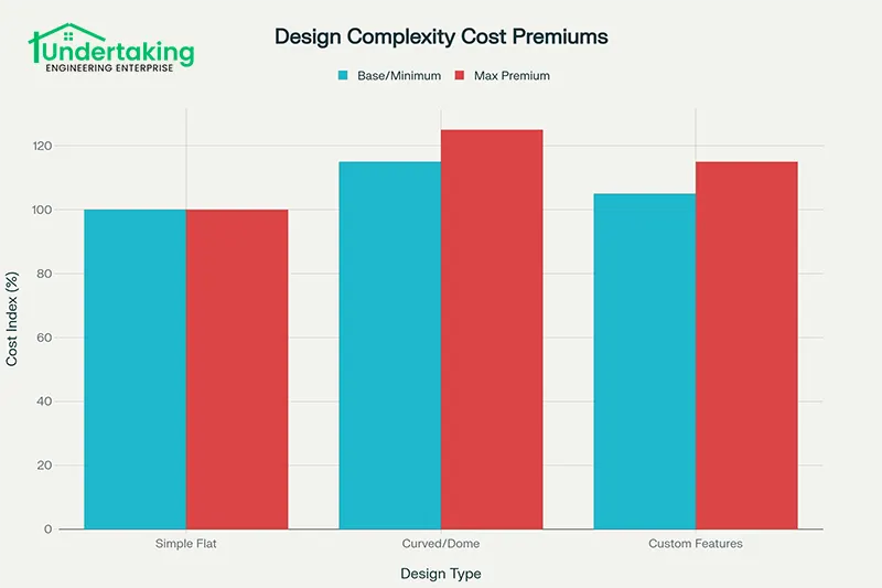 Bar Chart showing cost premiums for Simple Flat, Curved/Dome, and Custom Feature designs