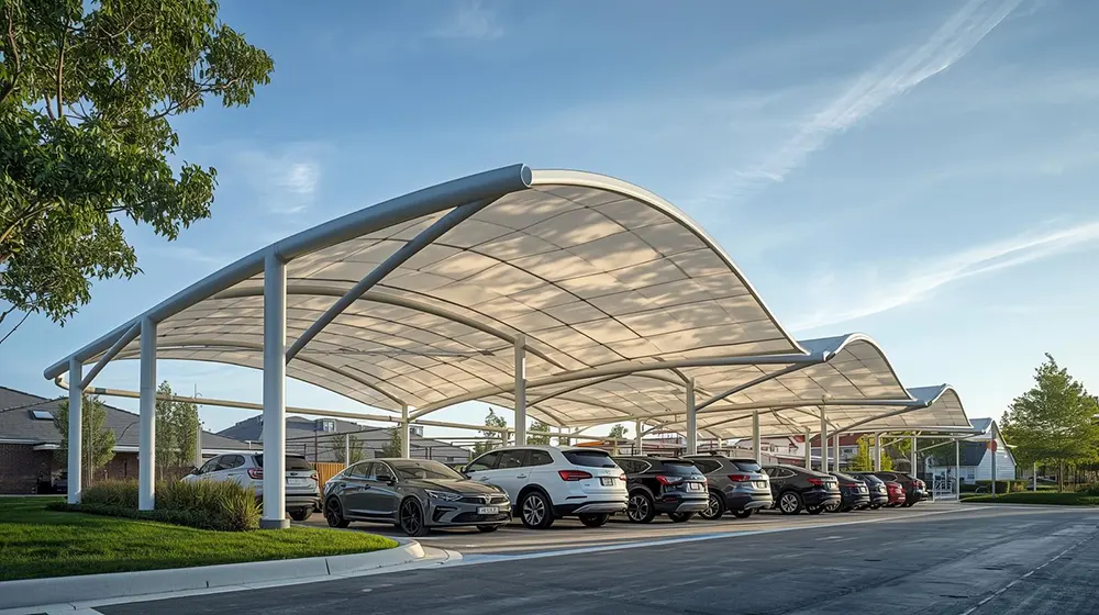 Large-Scale Tensile Car Parking Canopy in Residential Neighborhood