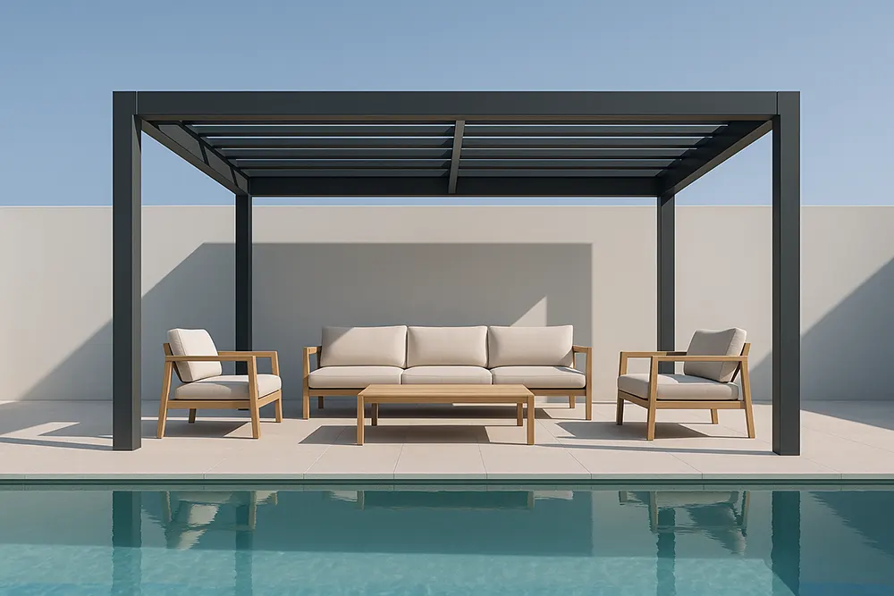Minimalist Folding Shed Roof Over a Modern Poolside Patio