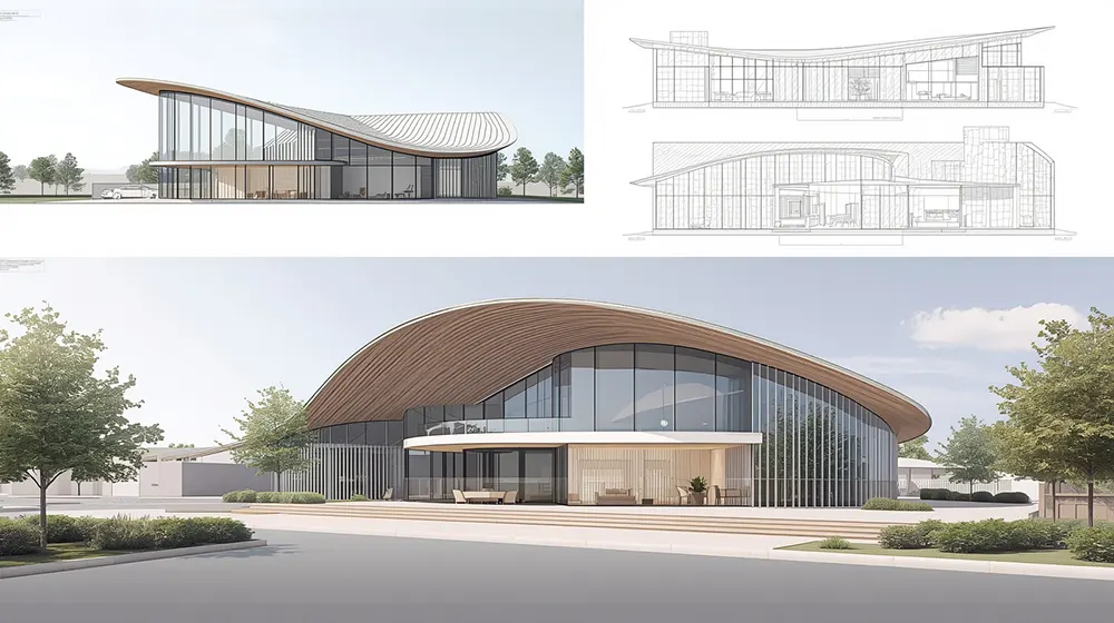 Modern Architectural Building with Asymmetrical Curved Roof