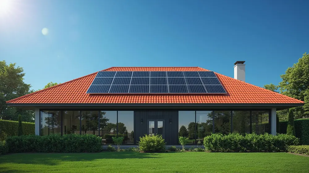Red Tile Roof House Featuring Centralized Solar Panels